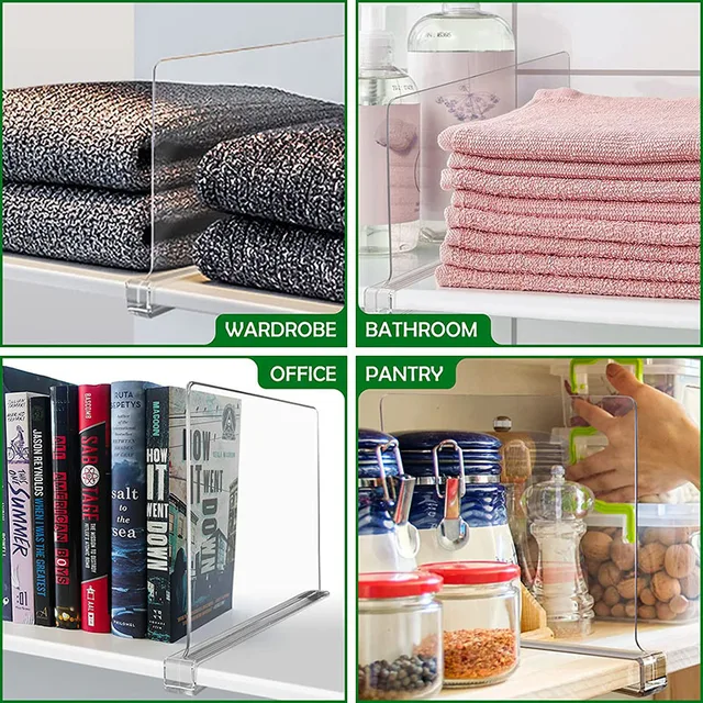 2/4Db Akril Polc Elválasztók Szekrény Szervező Átlátszó Fa Elválasztó Ruhák Polcaihoz - Image 6