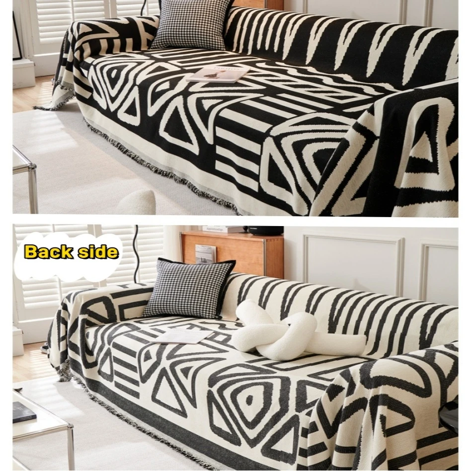 Boho Style Chenille Sofa Towel with Tassels, Double-side, for Living Room Camping Picnic Large Blanket Leisure Relax Beach Towel 3