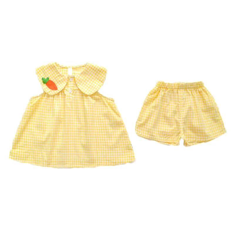 Sweet Clothing Sets Summer Baby Clothes Cute Fruit Cotton Plaid Suit Children's Clothing Baby Girl Cloths Kids Clothes Girls