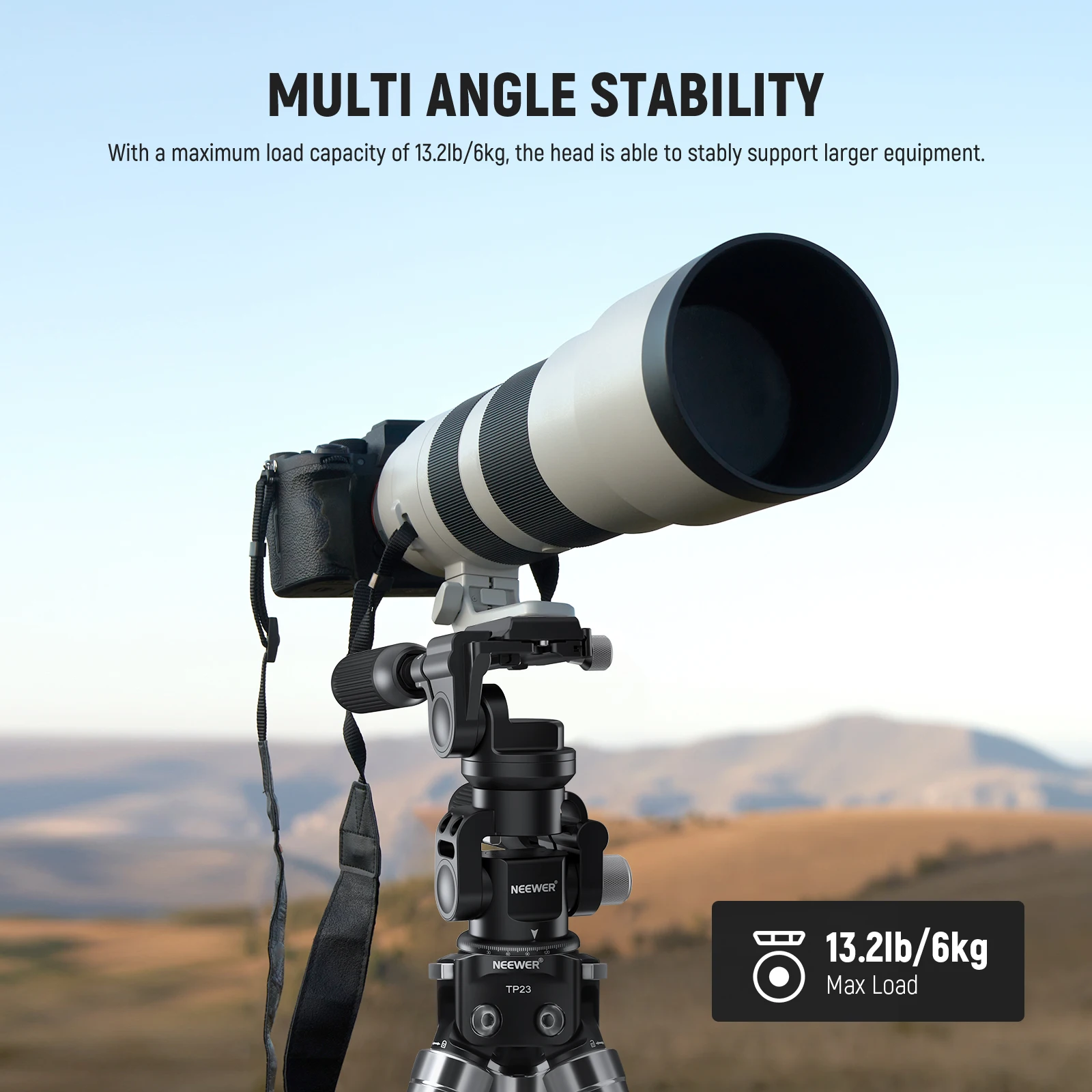 NEEWER 3 Way Tripod Head Pan/Tilt with &plusmn;15&deg; Leveling Bowl Base 3 Axis Photography Fluid Head with Precise Damping Friction
