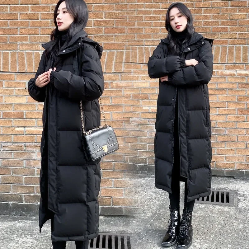 2024 New Women Down Jacket Winter Coat Female Long Parkas Loose Large Size Thick Warm Outwear Fashion Simplicity Hooded Overcoat