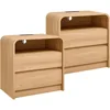 25" Tall Modern Nightstand Set of 2, 23.6'' Wide Wood Bedside Table w/2 Storage Drawers, Charging Station, Mid Century End Table 1