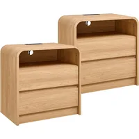25" Tall Modern Nightstand Set of 2, 23.6'' Wide Wood Bedside Table w/2 Storage Drawers, Charging Station, Mid Century End Table 1