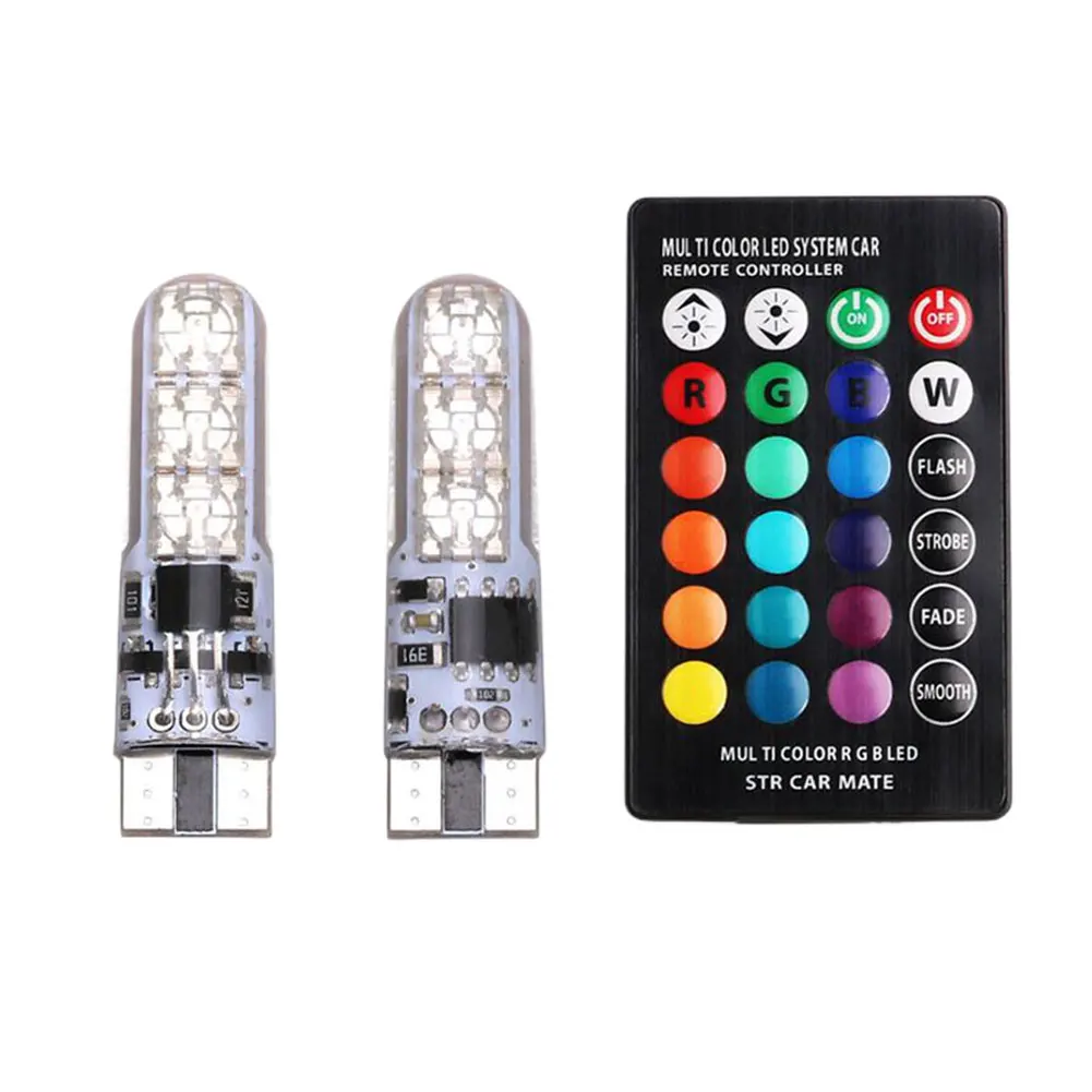 자동차 LED 클리어런스 라이트, T10 RGB 자동차 문짝 사이드 라이트, 6SMD 5050, 자동차 너비 램프, 원격 컨트롤러 포함, 2 개