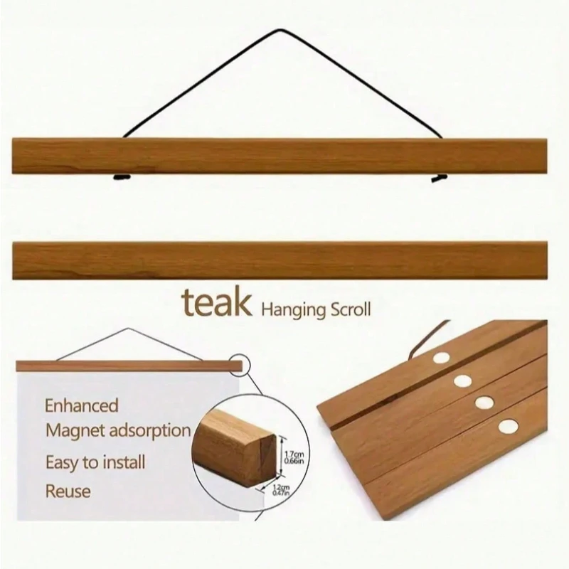 1 Set of Teak Magnetic Frames, Magnetic Frames for Posters and Photos, Frames, Canvases, Paintings, Wall Decorative Artworks