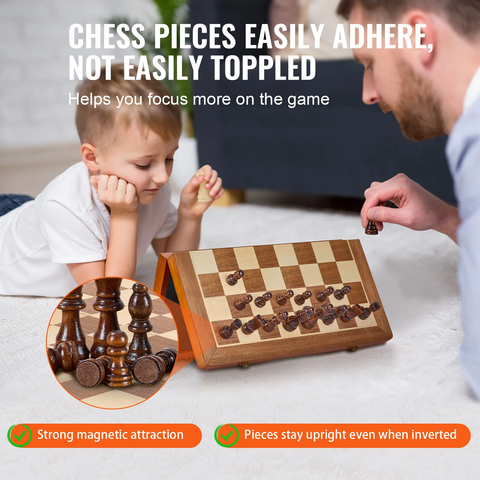 VEVOR 15inch Magnetic Wooden Chess Set 2-IN-1 Chess Checkers Game Set Folding Chess Board Games for Adults Kids 2 Queens Port 3
