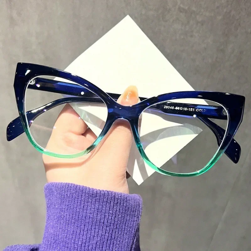 Women Glasses Frame Cat Eye Flat Mirror Retro Anti Blue Light Fashion Eyewear