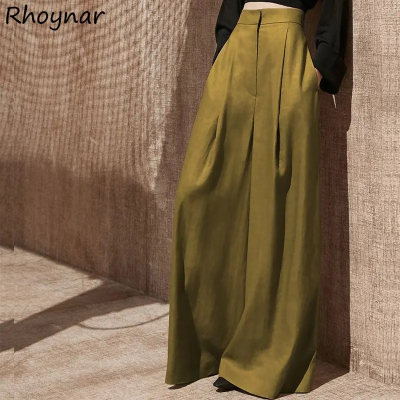 

Wide Leg Pants Women Spring Draped Pleated High Waist Streetwear Fashion Comfortable Korean Style Pockets Zipper Fly Classic