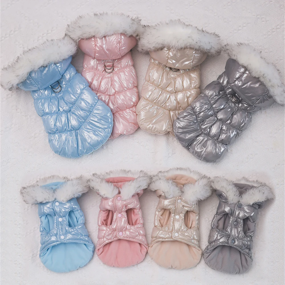 패션 겨울 개 다운 재킷 작은 개를위한 따뜻한 양털 애완 동물 코트 요크셔 Shih Tzu 럭셔리 모피 칼라 강아지 옷 복장