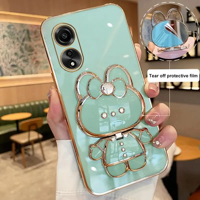Luxury Rabbit Makeup Mirror Phone Holder Case for Women and Girls - Compatible with Oppo Models