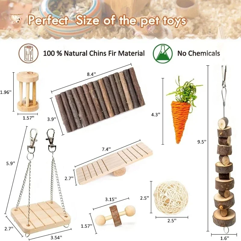 Hamster Wooden Toys Dodging Bridge Climbing Ladder Teething Bite Skewer Dental Care Mastication Nibbling Set Pet Supplies
