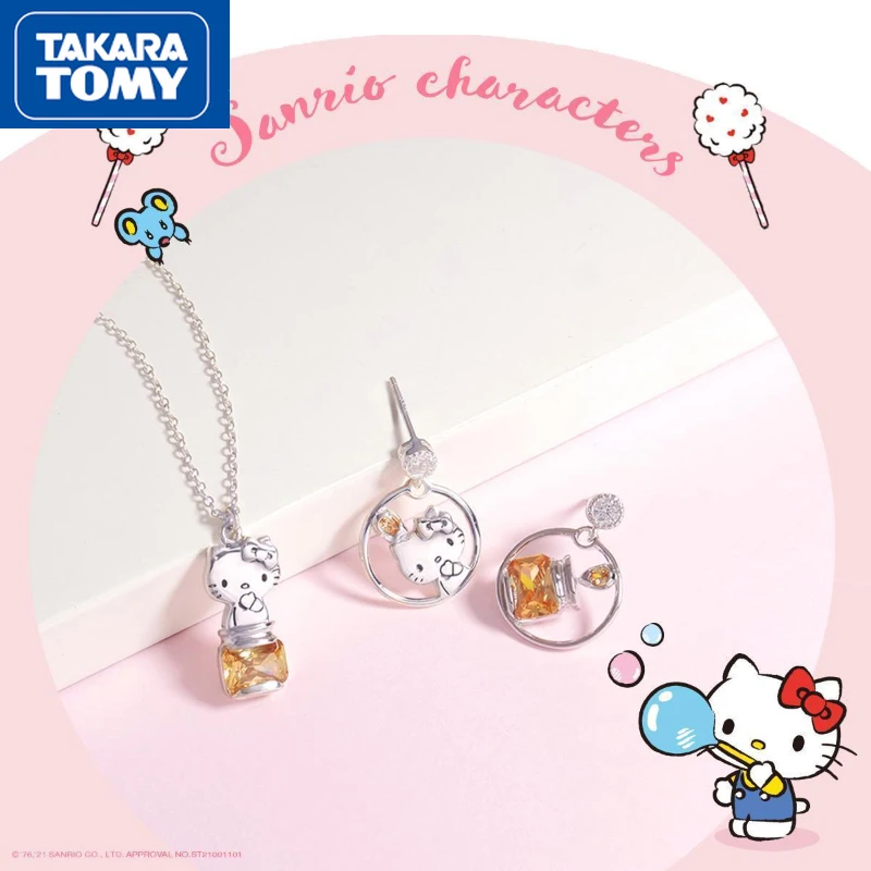 

TAKARA TOMY Girl Hello Kitty 925 Silver Diamond Gold Yellow Crystal Elegant Necklace Woman High Sense Clavicle Accessories