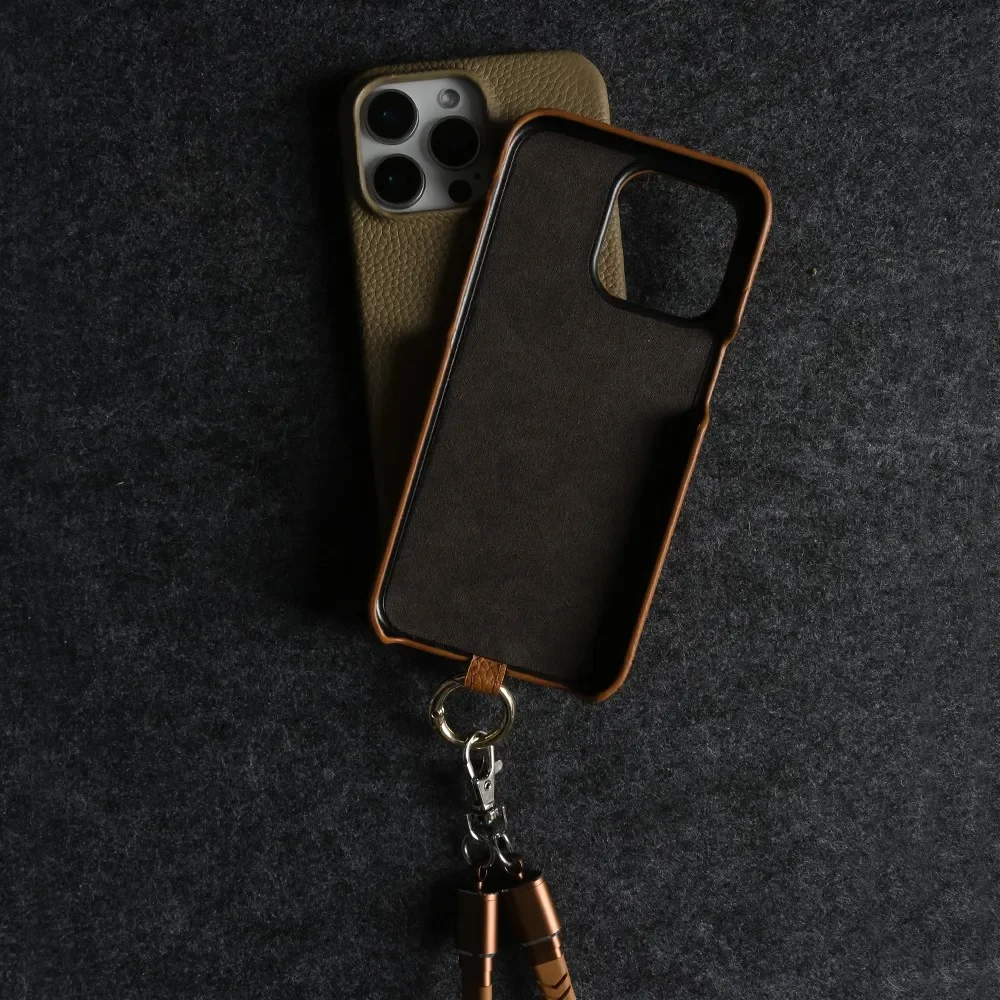 USB Charging Cable Genuine Leather Case For iPhone 16 Pro Max 15Pro 11 13 12pro 14Pro Strap Crossbody Lanyard Phone Cover