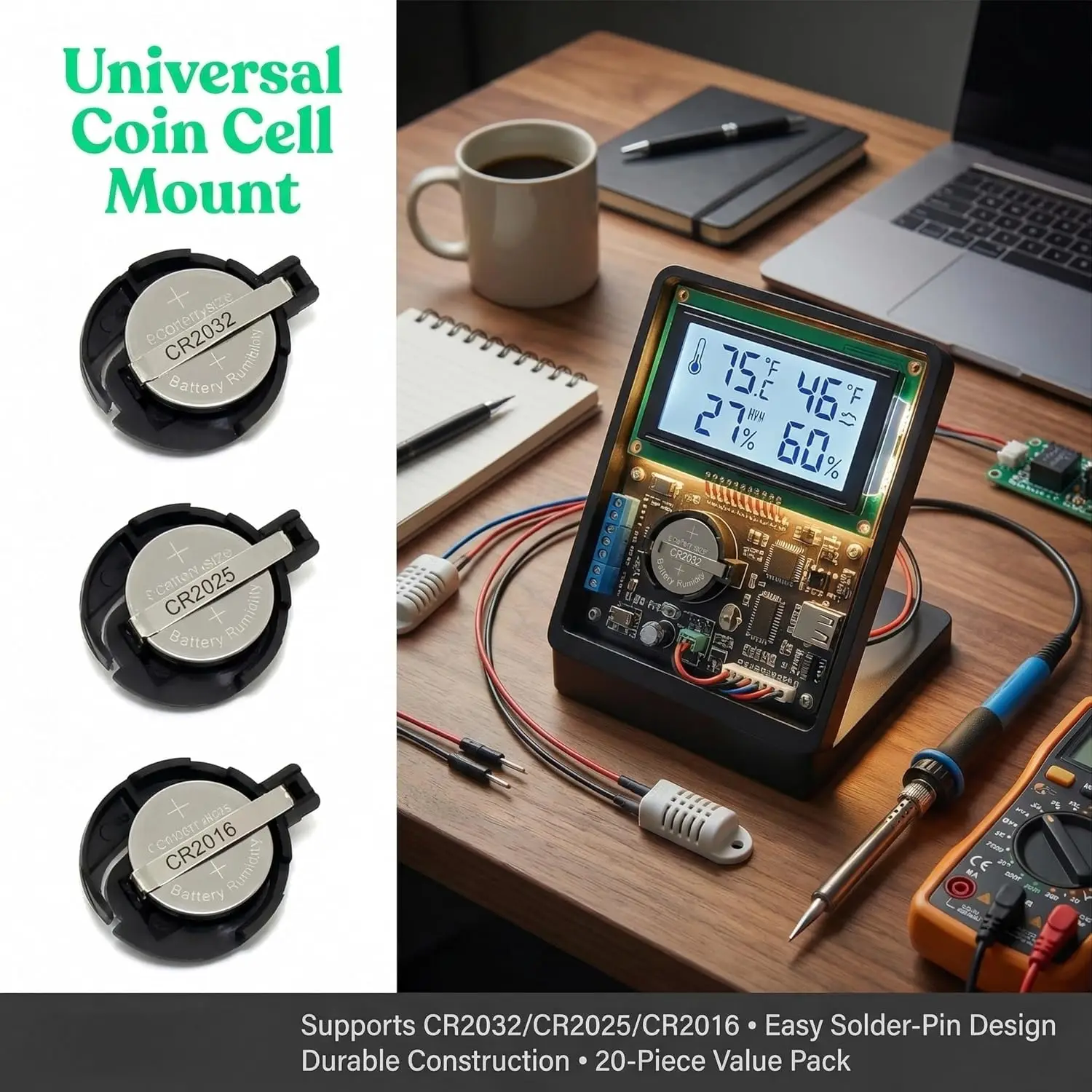 10-100Pcs CR2032 Battery Holder Coin Cell Case CR2032 CR2025 CR2016 Coin Button Battery Holder with 2Pin 3V Solder Mounting Lead image 2