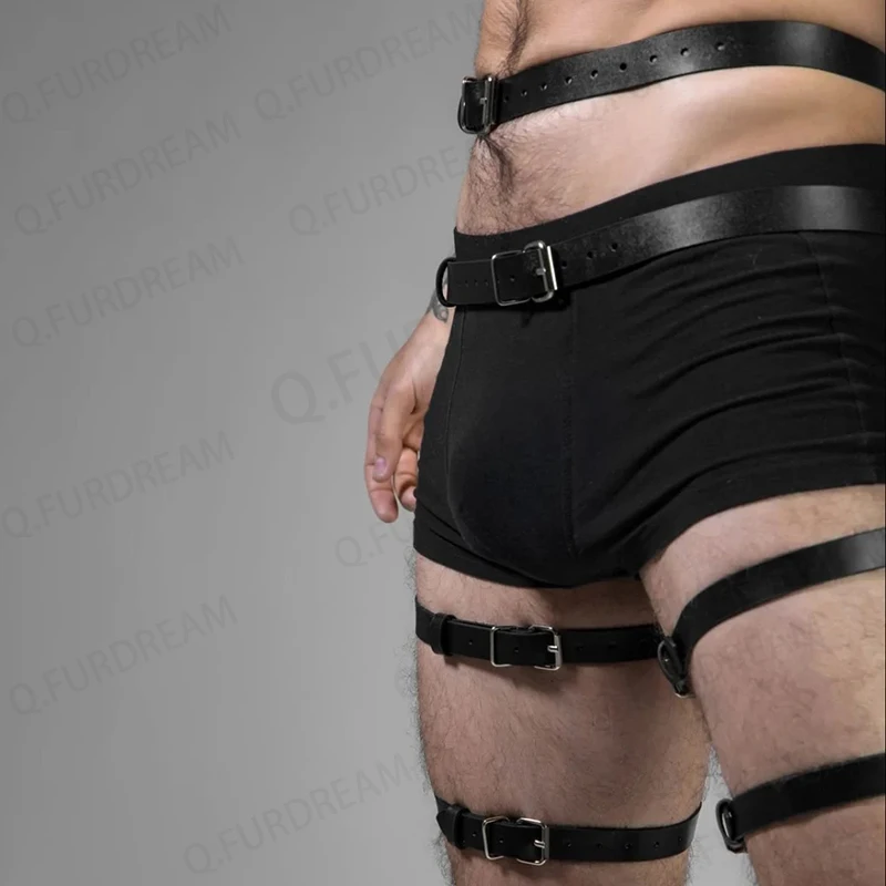 Mens Bodywear Mens Leather Harness Leg Belt Men Harness Belts Gay Body Bondage Lingerie Gay Clothing for Sex Rave PU Leather Sissy Club Lingerie for Men