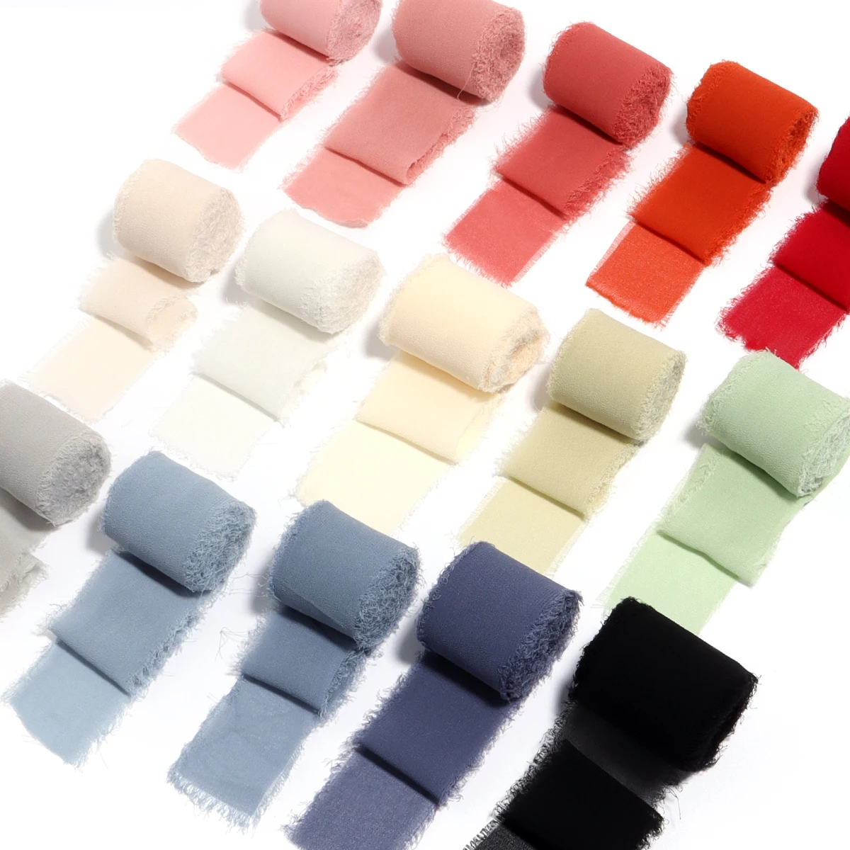 Color Chiffon Silk Ribbons Handmade Frayed Edged Ribbon Gift Wrapping Party Wedding Decoration Materials 5 Meter/roll