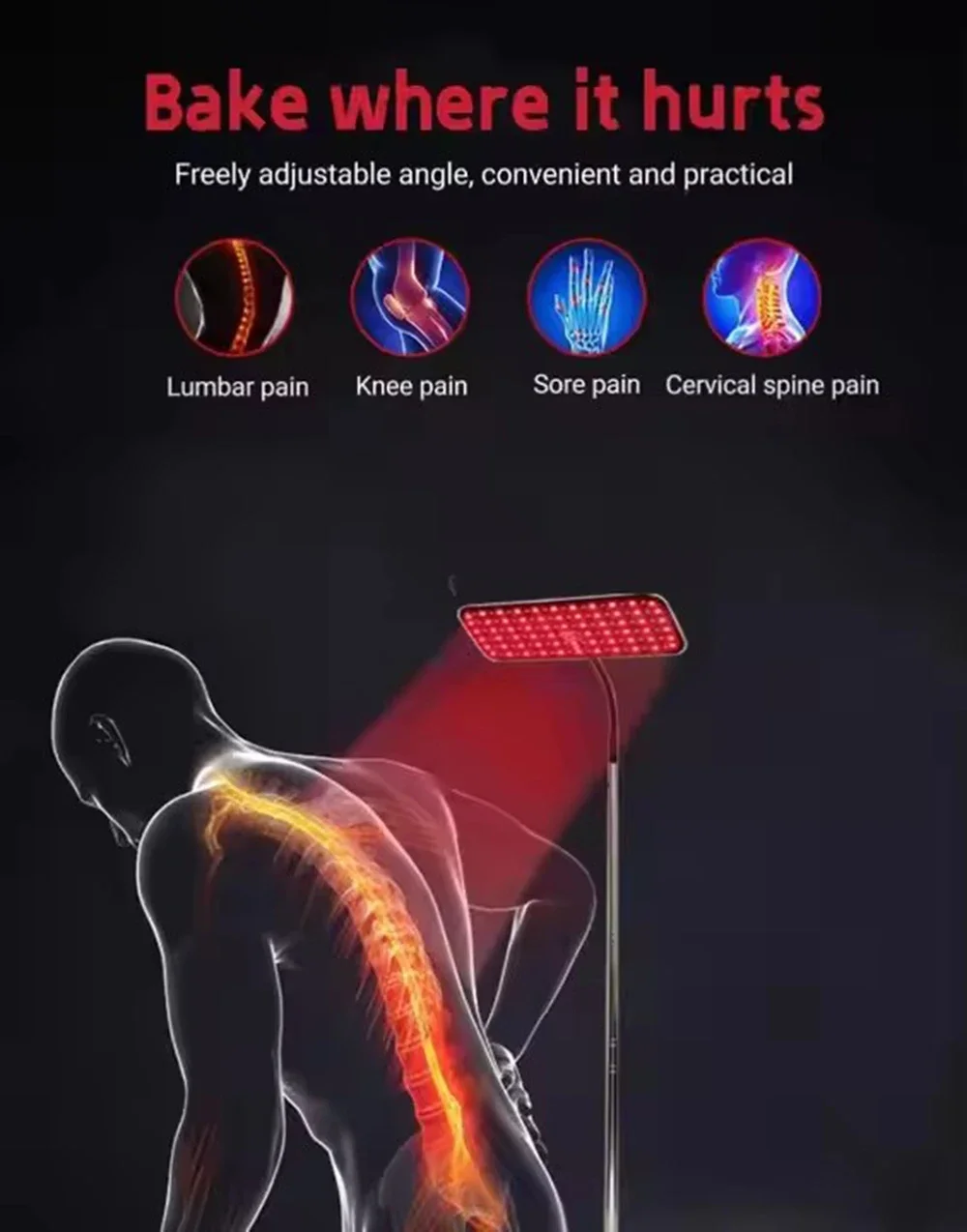 660nm + 850nm Red Light Therapy Floor Lamp – Adjustable LED Infrared Lamp for Pain Relief & Skin Rejuvenation