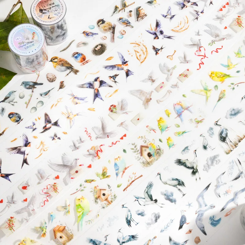 Mr. Paper, Birds Among The Clouds Series PET Film Cutting Tape, Bird Theme Landscaping Tape Hand Account for Decorative Tape 3