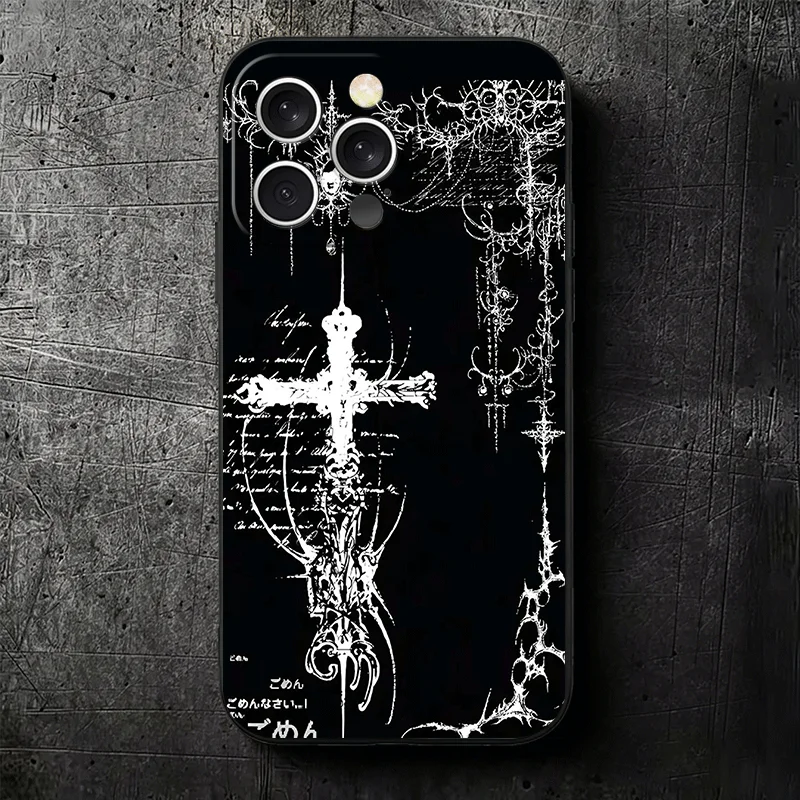 Gothic Cyber Sigil Cross Soft Black Phone Case s Back Cover