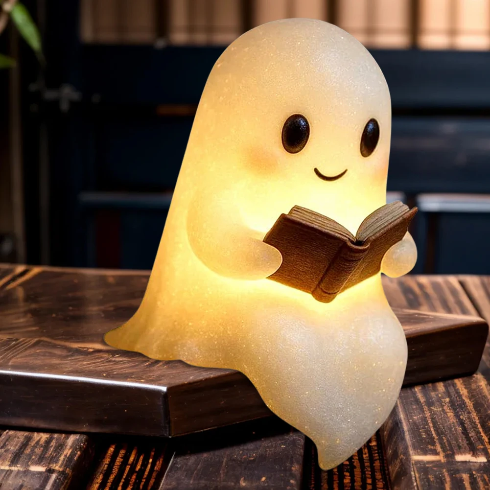 Ghost Reading Book Lamp Ghost Reading Night Light Halloween Decor for Bedroom Study Room Readers