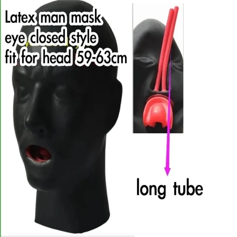 

3D Latex Hood 0.6mm Rubber Mask with Red Mouth Gag Plug Long Nose Tube Back Zip Sexy Fetish Headgear for Men Women