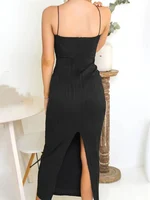 Sexy Women Long Dress Ruched Sleeveless Slim Solid Summer Party Back Split Dress Clubwear Female Vestido Outfits 3