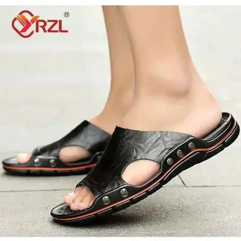 Men's Black PU Leather Summer Sandals - Lightweight and Comfortable Slides