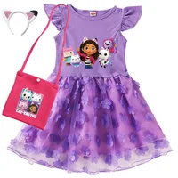 Robes Gabby's Dollhouse pour enfants, costume de dessin animé Gabby Chat, robes d'été décontractées à manches courtes pour bébés filles, avec sac et bandeau 6