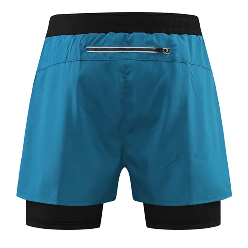 2 in 1 Men's Double Short Pant Beach Sweat Shorts with Pocket Outdoor Go Hiking Sweatpants Marathon Athletics Trousers