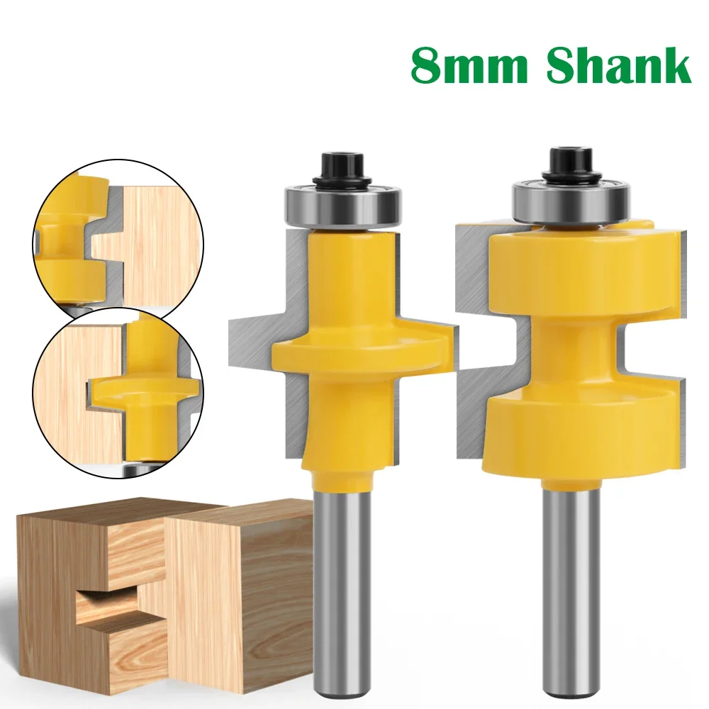 

2PCS 8MM Shank Milling Cutter Wood Carving T-Slot Bearings Square Tooth Tenon Bit Milling Cutter Carving Router Bit Woodworking