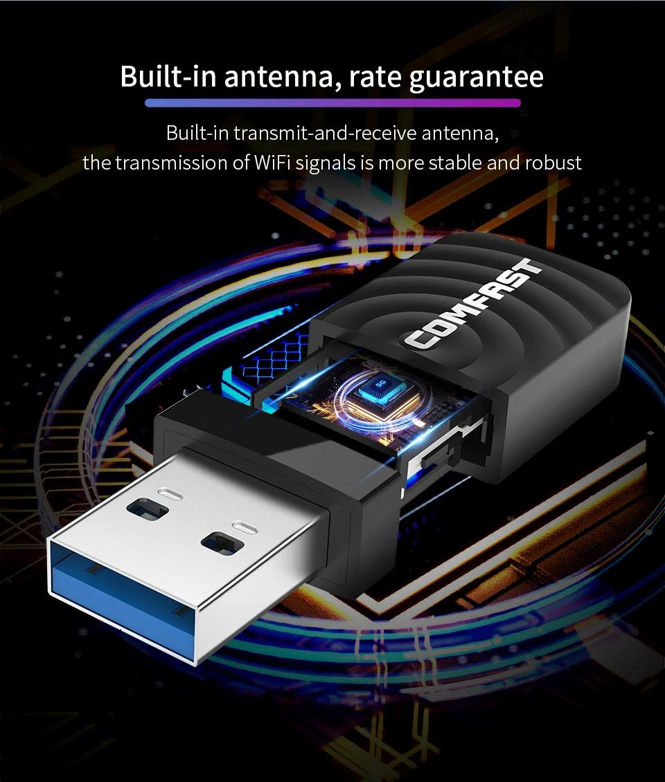 Cartão de Rede sem Fio Wifi Usb 3.0 Lan Ethernet Wi-fi Dongle Adaptador de Banda Dupla para Laptops e Desktops 5ghz 1300mbps - Imagem 3