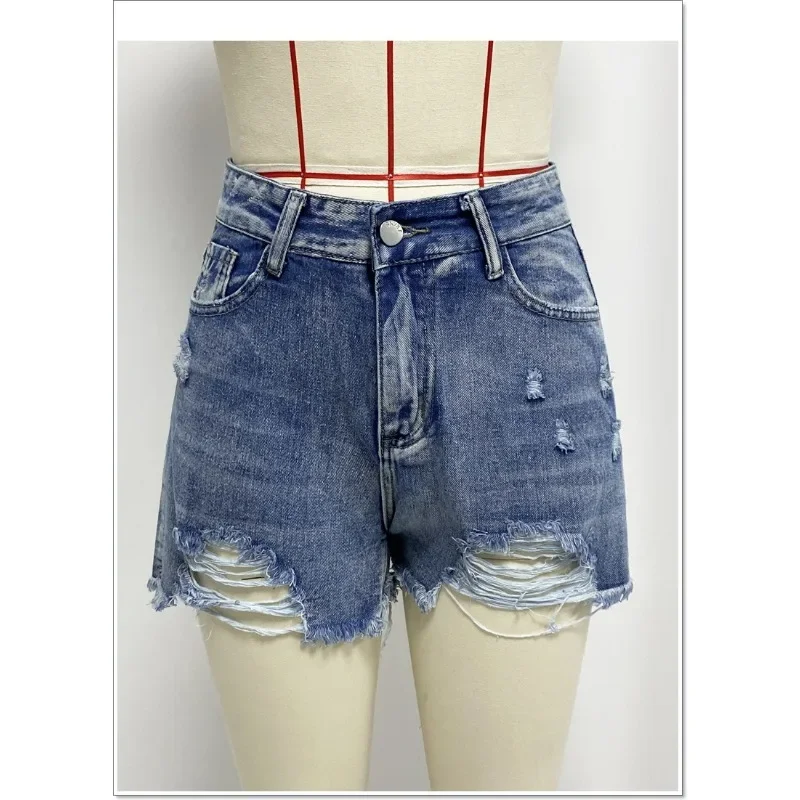 Summer New Blue Denim Shorts Sexy Short Jeans Women Streetwear High-waisted Broken Holes Raw Edge Hot Pants Tide Women Clothing