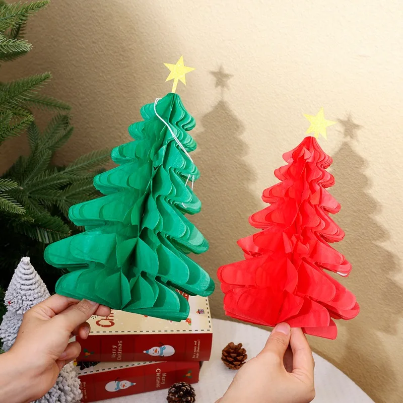 Christmas Tree Table Decoration Paper Honeycomb Pendant Merry Christmas Hanging Ornaments For Home New Year Xmas Festival