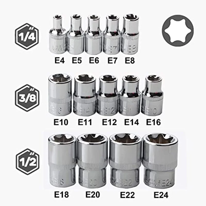 4/5/14PCS Female E Star Torx Socket Set E4-E24 E-Torx External Hex Socket Insert Nut 2