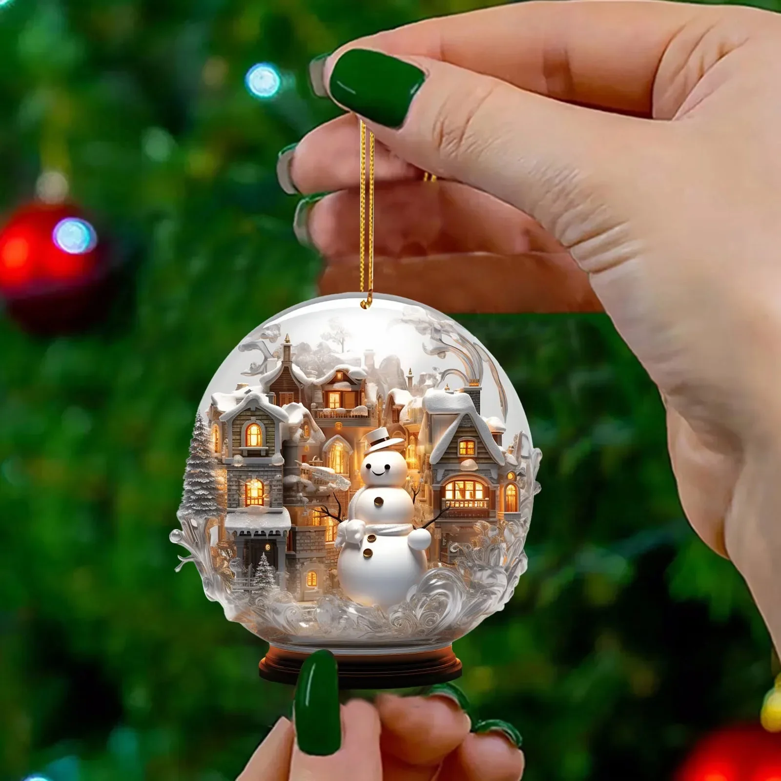 Christmas tree pendant Xmas snowman 2D acrylic glass ball ornament unique style snowflake decoration exquisite sphere pendant