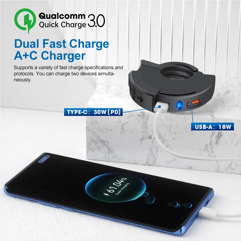 Motorcycle Charger QC3.0 USB with Indicator Handlebar Fast Charging 12/24V Waterproof for Cell Phone