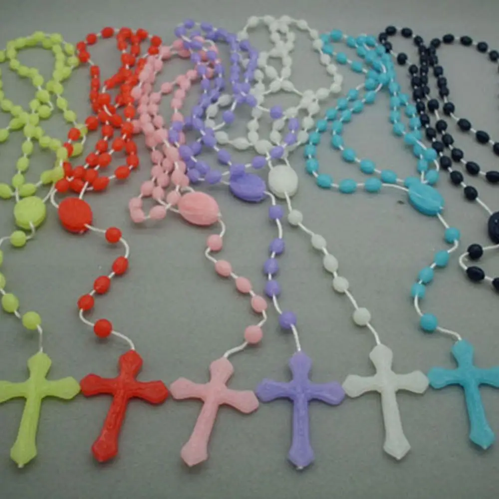 Multicolor Rosaries Dark Plastic Rosary Beads Bright Necklace Luminous Cross Necklace Catholicism Prayer Jewelry 1Pc women necklace,men necklace