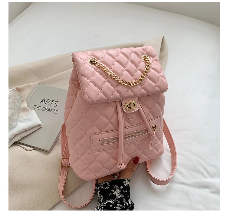 2022 Backpack for Women Brand Design Luxury Embroidered Diamond Shape Soft PU Leather Backpack Female Casual Small Backpack