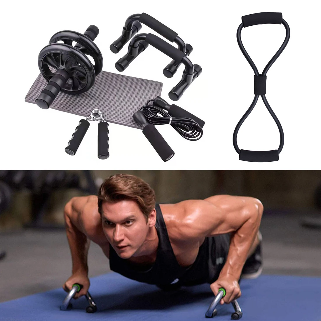 

Abdominal Wheel Set AB Roller Black Abdominal Reducer Combination Set Abdominal Muscle Abdominal Wheel Indoor Fitness Equipment