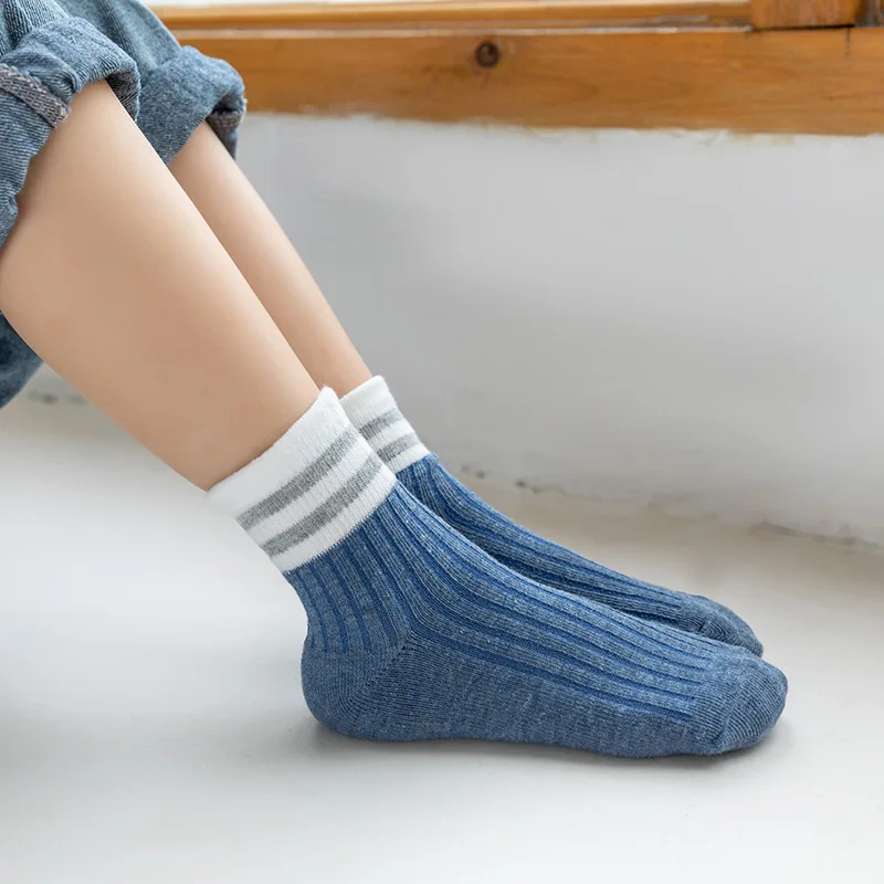 5Pairs/Lot Cartoon Stripe Kids Socks Casual Baby Girls Boys Cotton Spring Autumn Toddler Knitted Children Socks For 1-8Years 6