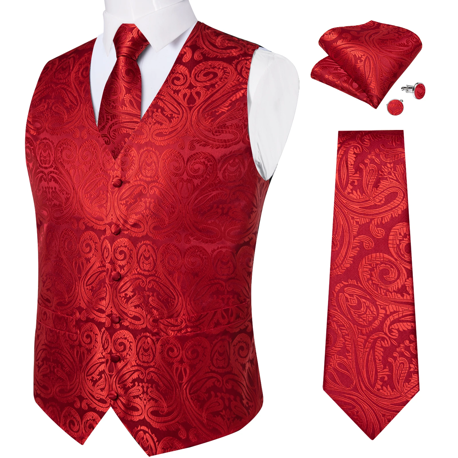 Dress Vests Men's Paisley Business Vest Wedding Waistcoat Necktie Pocket Square Cufflinks