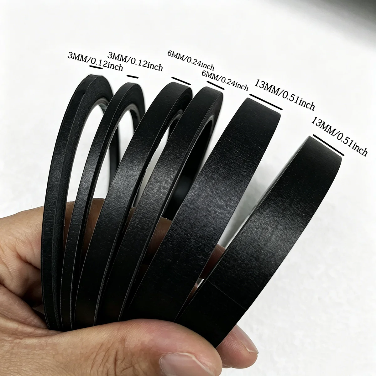 초박형 검정색 마스킹 테이프, 미술 및 공예용, 다양한 크기(3-13mm), 잔여물 없는 종이 테이프, 홈 데코에 적합