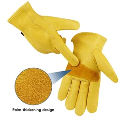 Heavy Duty Yellow Cowhide Leather Work Gloves for Men - Durable Safety Protection for Drivers, Welders, and Mechanics
