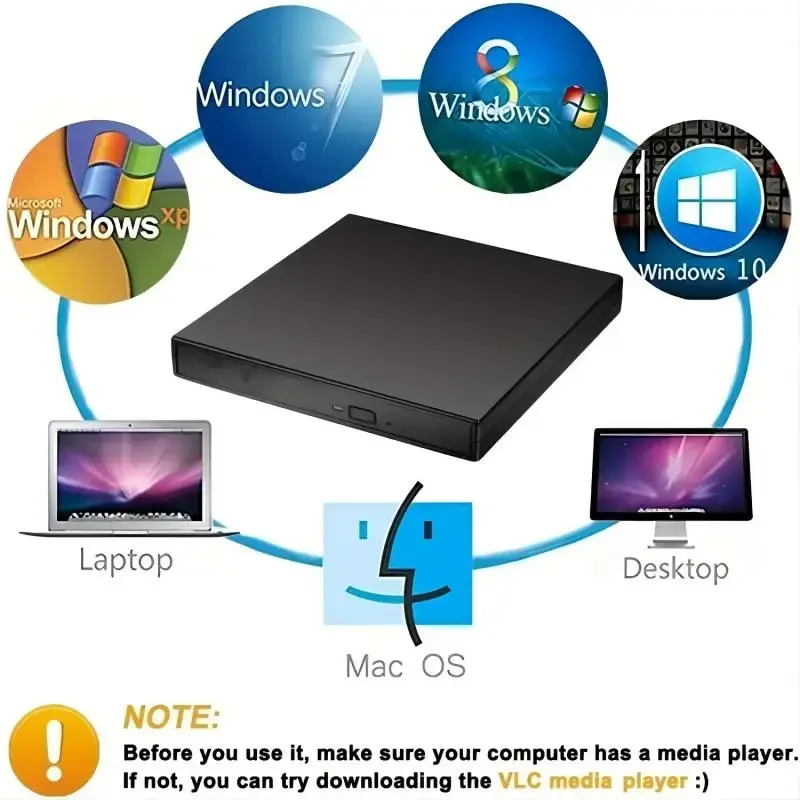 Slim USB 2.0 External CD/DVD Drive with Protective Design