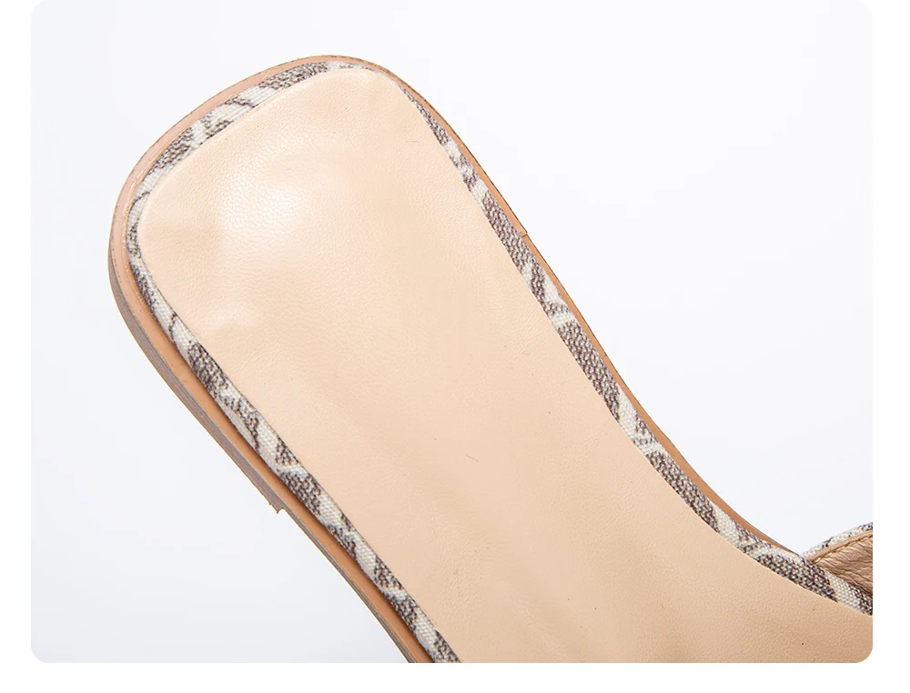 Classic Simple Design Chic Beige Pattern Flat Slides Women Summer Slip On Sandals Anti slip Sole OUT1085