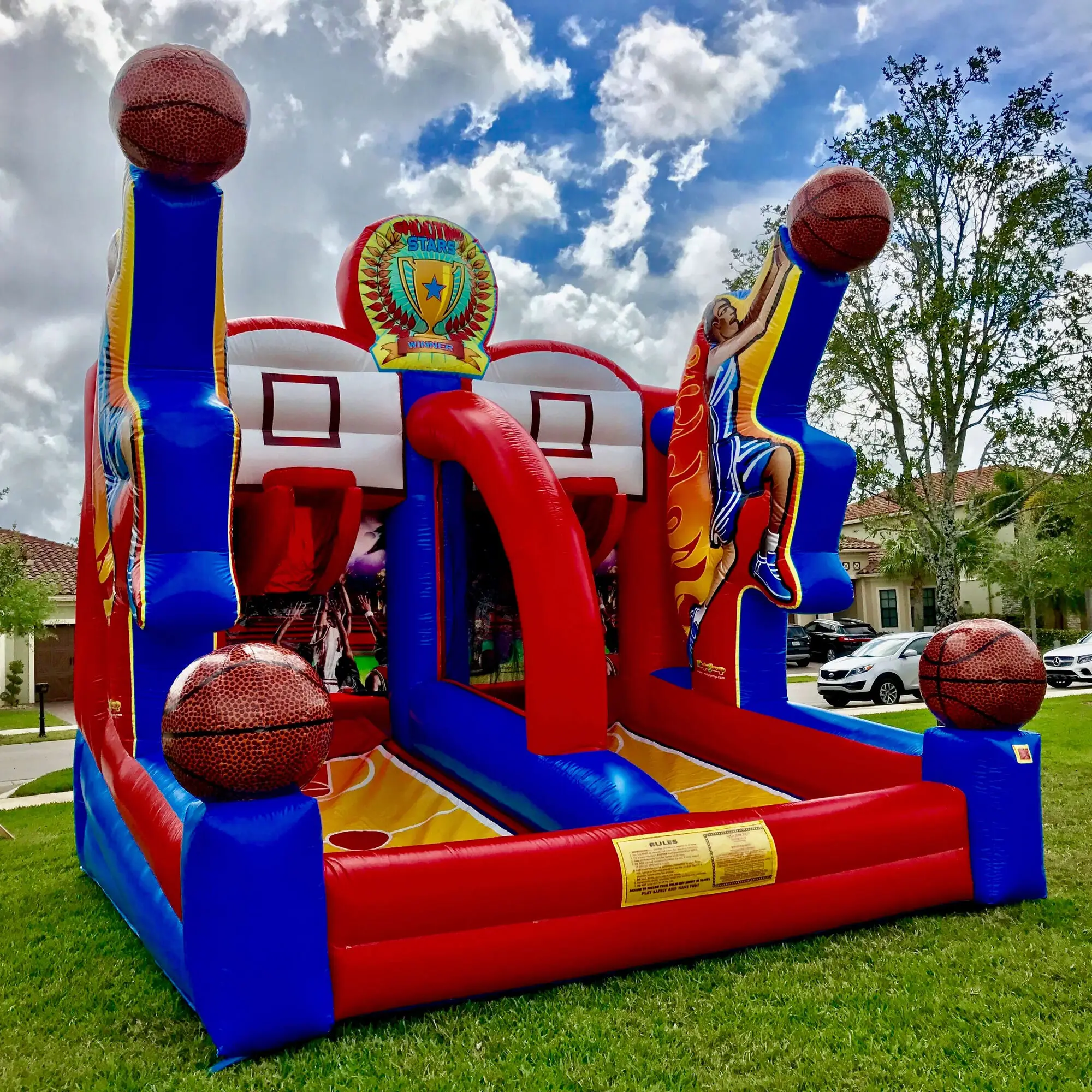 

High Quality Popular Inflatable Bungee Run Basketball Hoop Toss Game For Party Business