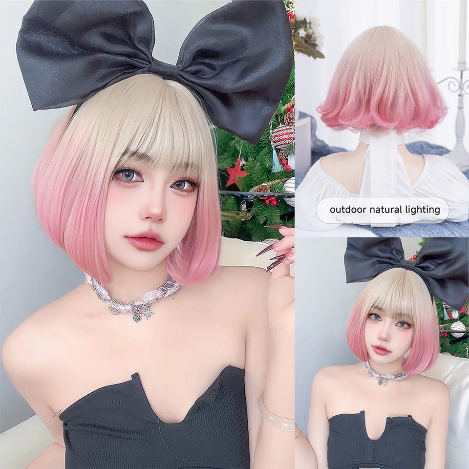 前髪付きボブ ウィッグ、ストレート ボブ ウィッグ,ストレート