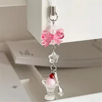 Phone Cute Bowknot Ice Cream Pendant Phone Chain Mobile Phone Charm Strap Lanyard Keychain For Iphone Accessory Women Jewelry