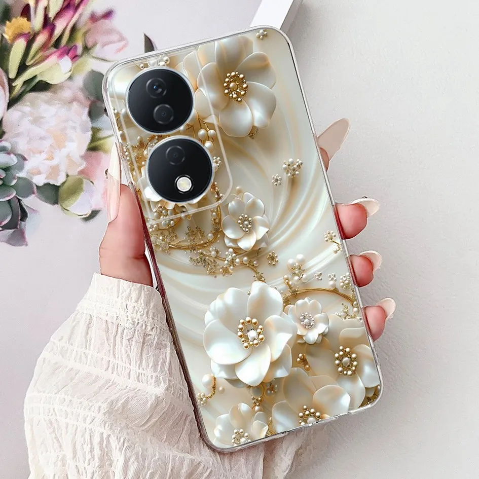 Colorful Flower Clear Silicone Phone Case for Honor X7b and Honor 90
