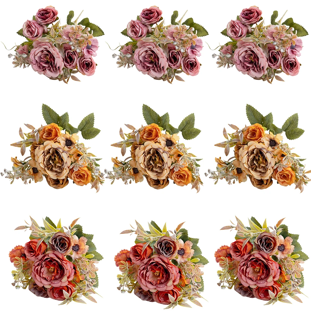Künstliche Blumen Rose Lila Seide Brautstrauß Hochwertige Garten Hochzeit Home Raumdekoration Geschenke Fake Floral